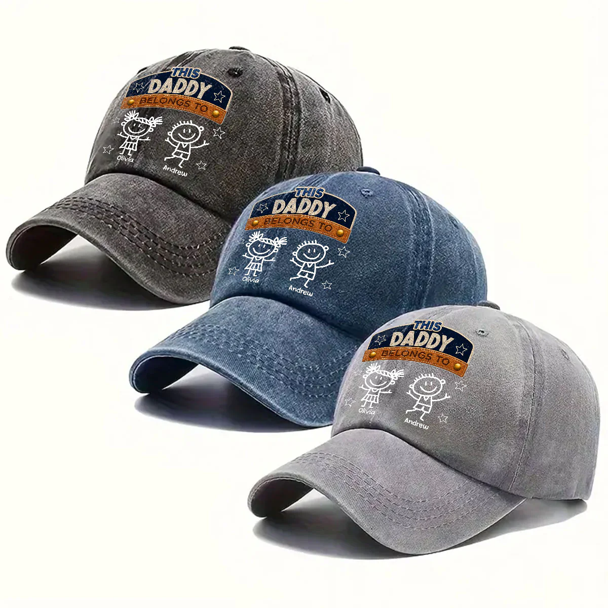 Forever Belongs To Dad Grandpa - Personalized Custom Vintage Washed Denim Cap - Image 2