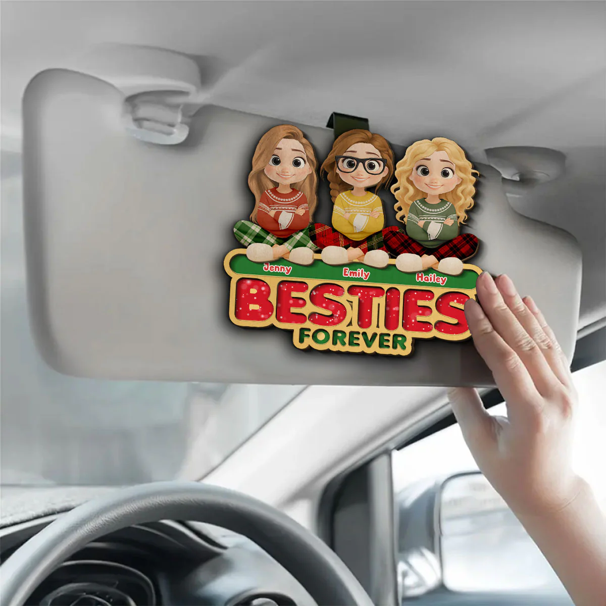 Forever Besties Sisters - Personalized Custom Car Visor Clip - Image 3