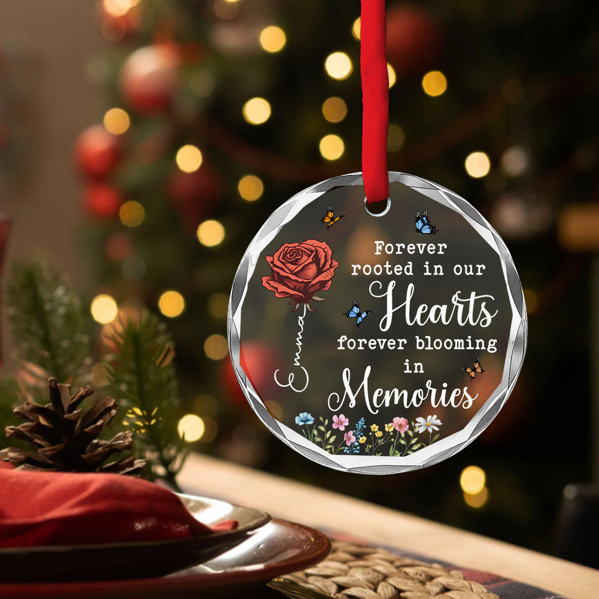 Forever Blooming In Memories - Personalized Custom Glass Ornament - Image 2