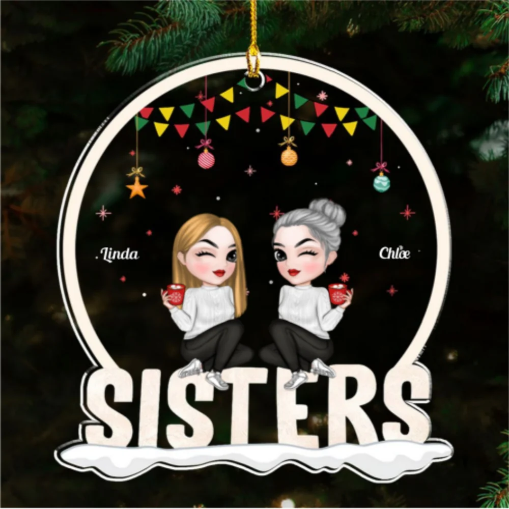 Forever Bonded Sisters - Personalized Custom Acrylic Ornament - Image 5