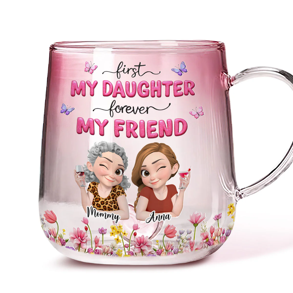 Forever Connected Forever Loved - Personalized Custom Pink Gradient Glass Mug