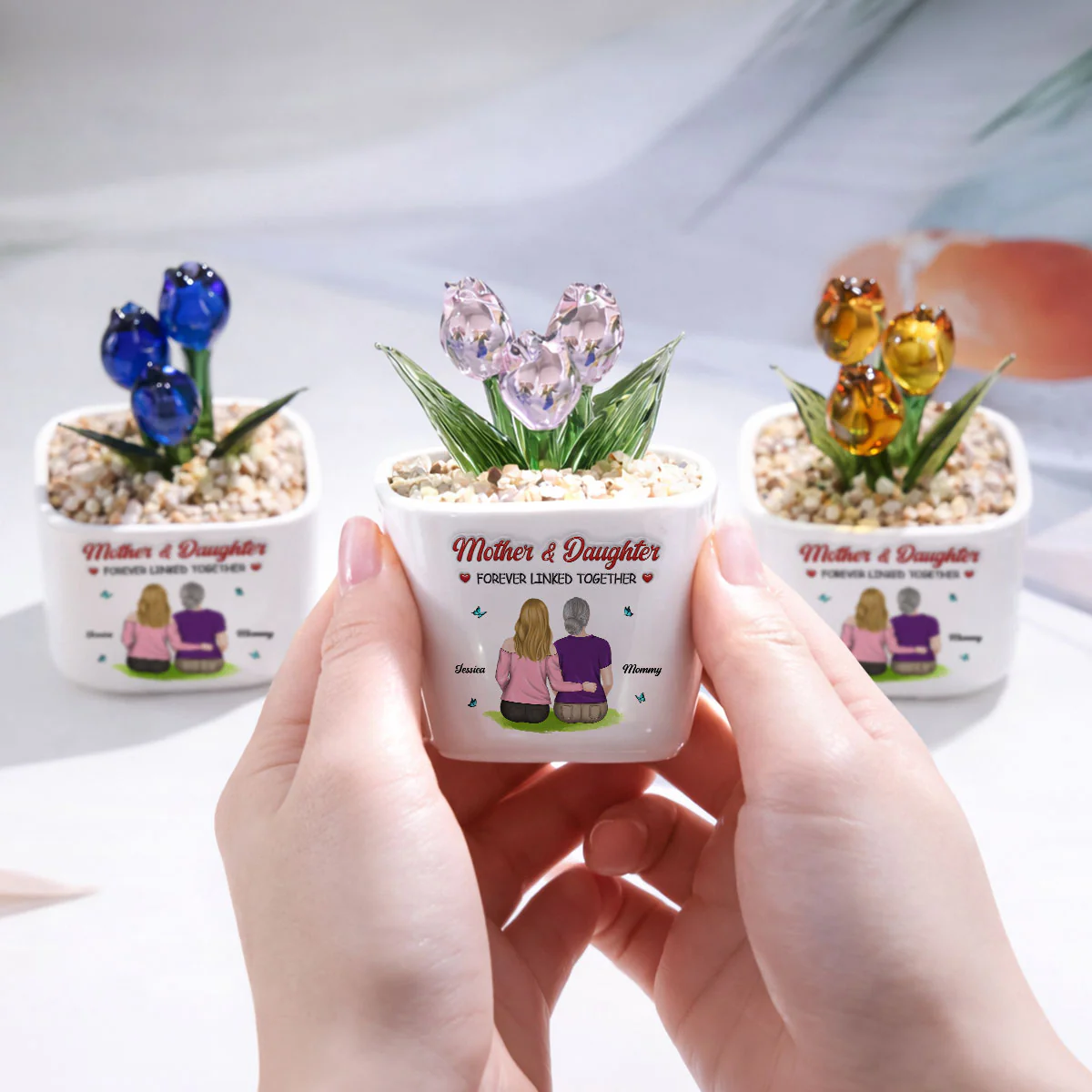 Forever Connected Mother Daughter - Personalized Custom 3D Inflated Effect Glass Everlasting Tulips - Image 6