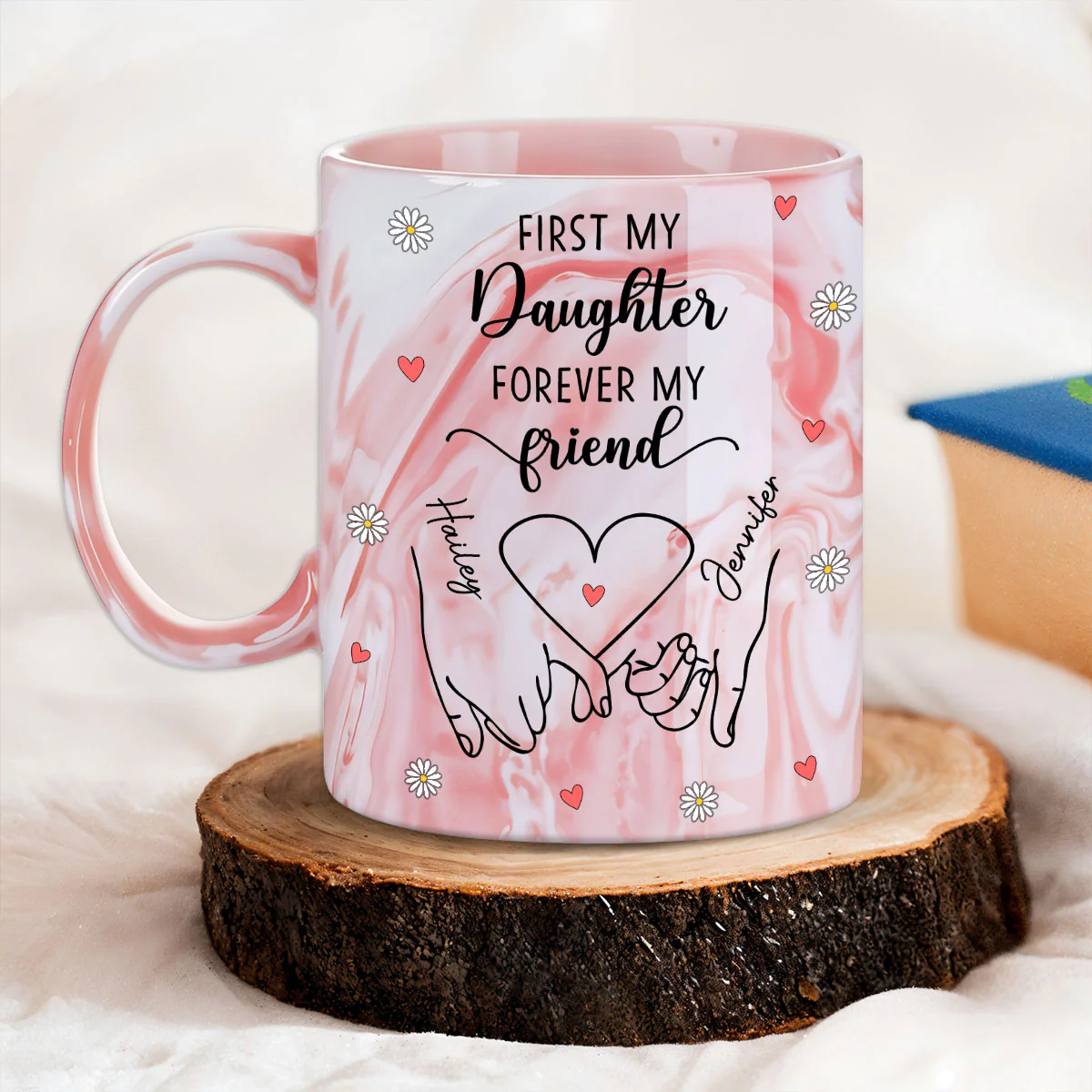 Forever Daughter Forever Friend - Personalized Custom Pink Marble Mug - Image 3