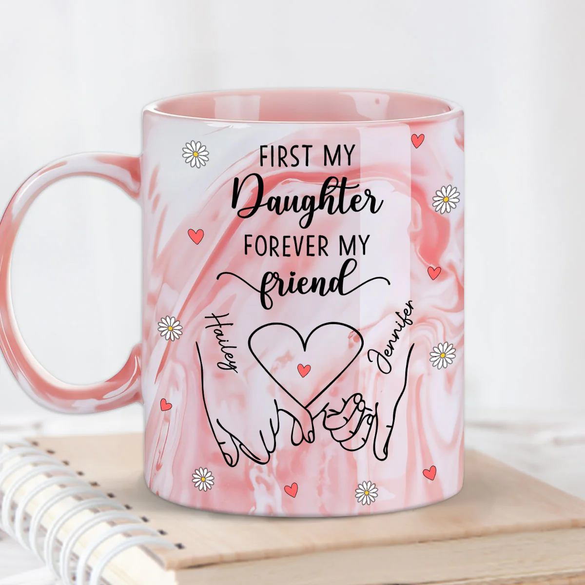 Forever Daughter Forever Friend - Personalized Custom Pink Marble Mug - Image 4
