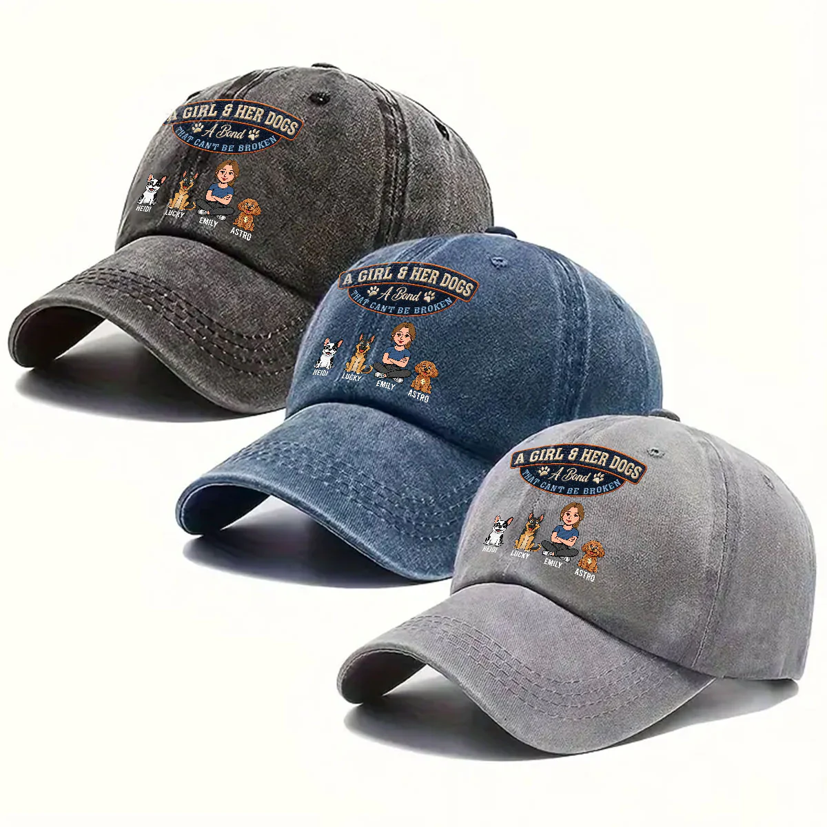 Forever Her Dog - Personalized Custom Vintage Washed Denim Cap - Image 2