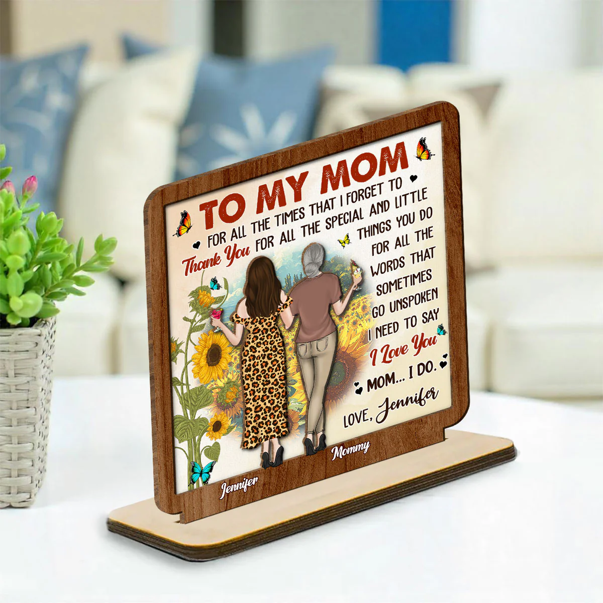 Forever Linked By Love - Personalized Custom 2-Layer Wood Plaque With Flat Base - Image 5