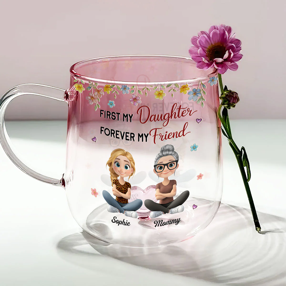 Forever Linked - Personalized Custom Pink Gradient Glass Mug - Image 2