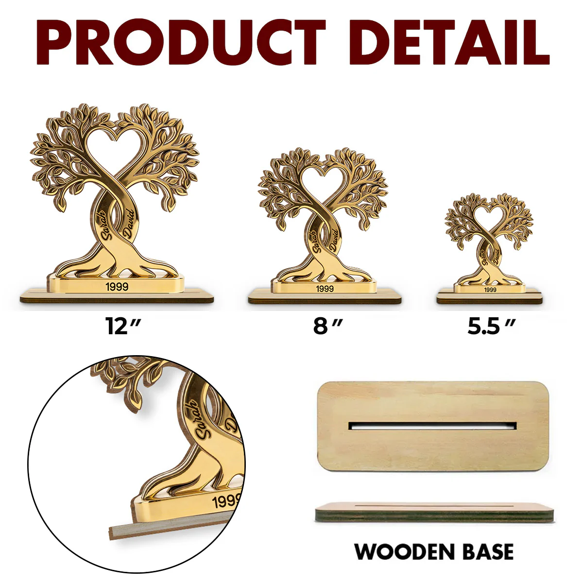 Forever Rooted - Personalized Custom 2-Layer Wood Plaque With Flat Base - Image 6
