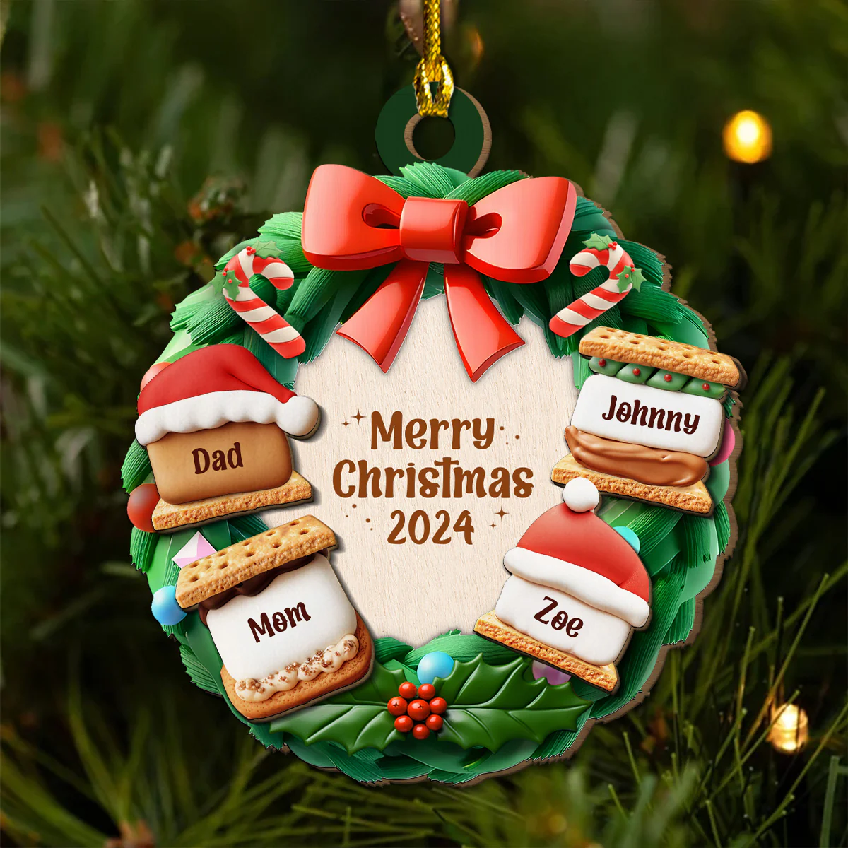 Smore Family Christmas Together - Personalized Custom Freeshape 2-Layered Wood Ornament - Image 3