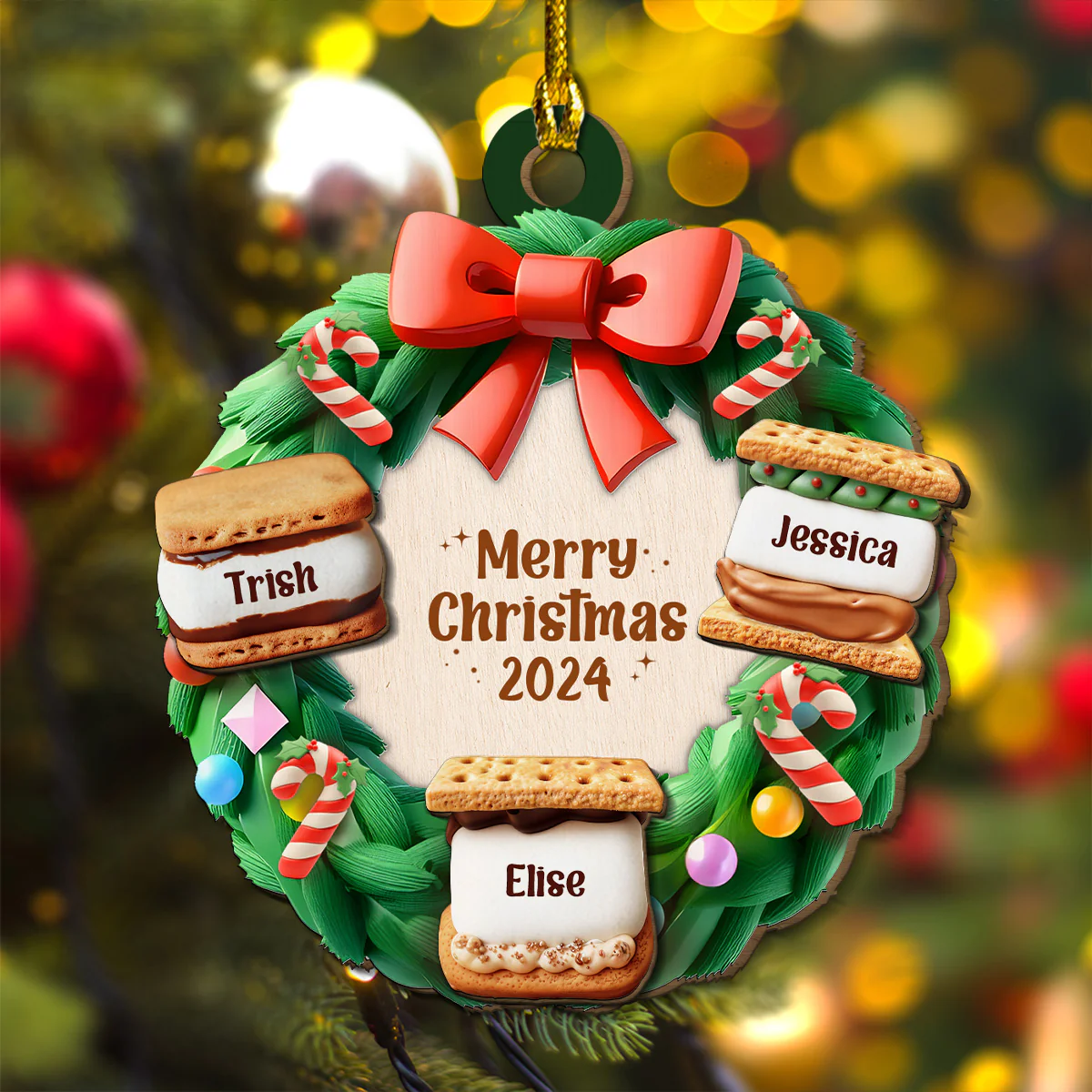 Smore Family Christmas Together - Personalized Custom Freeshape 2-Layered Wood Ornament - Image 4