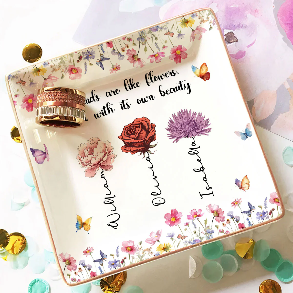 Friends Are Blossoms In Life - Personalized Custom Jewelry Dish - Image 3