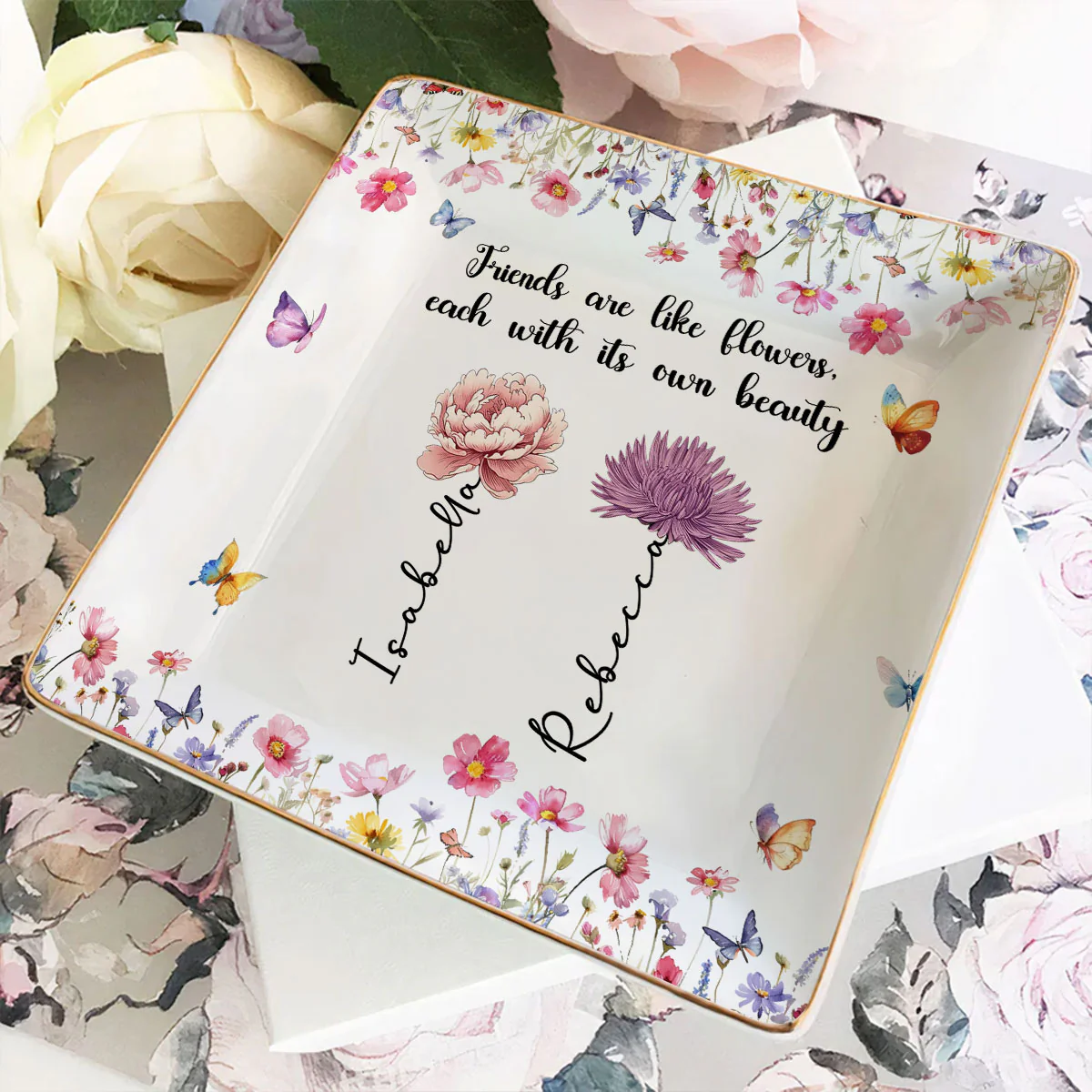 Friends Are Blossoms In Life - Personalized Custom Jewelry Dish - Image 4
