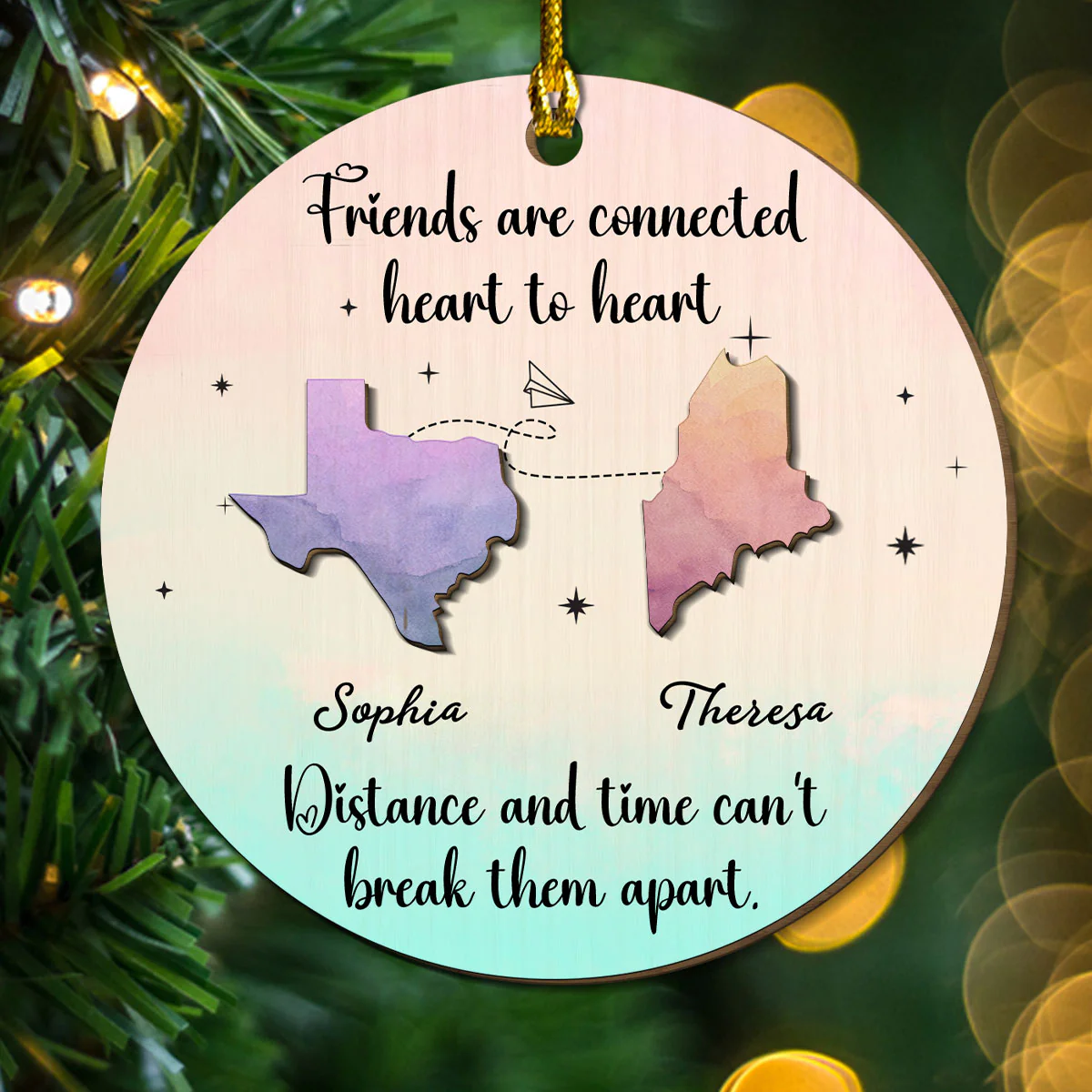 Friends Are Connected Heart To Heart - Personalized Custom Freeshape 2-Layered Wood Ornament - Image 3
