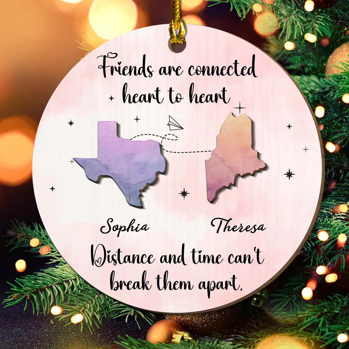 Friends Are Connected Heart To Heart - Personalized Custom Freeshape 2-Layered Wood Ornament - Image 4