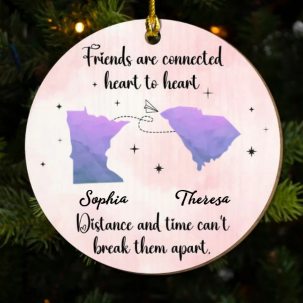 Friends Are Connected Heart To Heart - Personalized Custom Freeshape 2-Layered Wood Ornament - Image 6