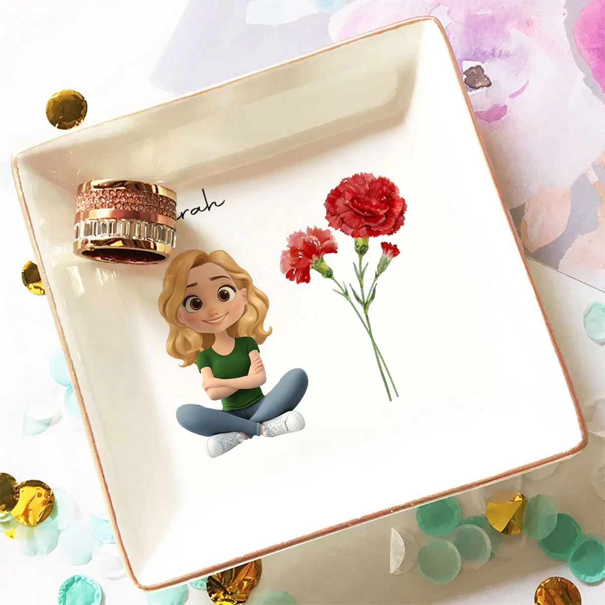 Friends Are Flowers That Never Fade Cartoonize - Personalized Custom Jewelry Dish - Image 4