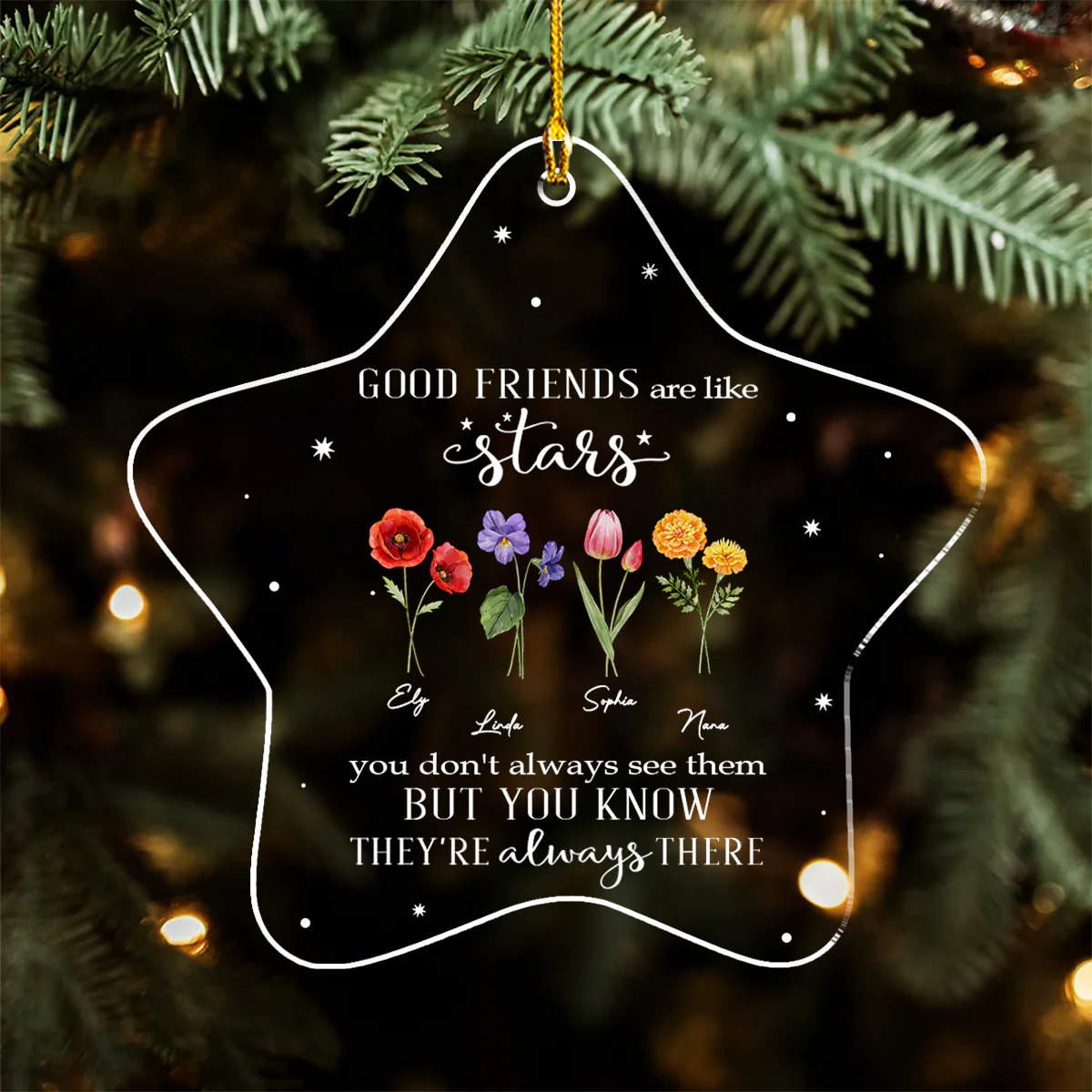 Friends Are Flowers That Never Fade - Personalized Custom Acrylic Ornament - Image 3