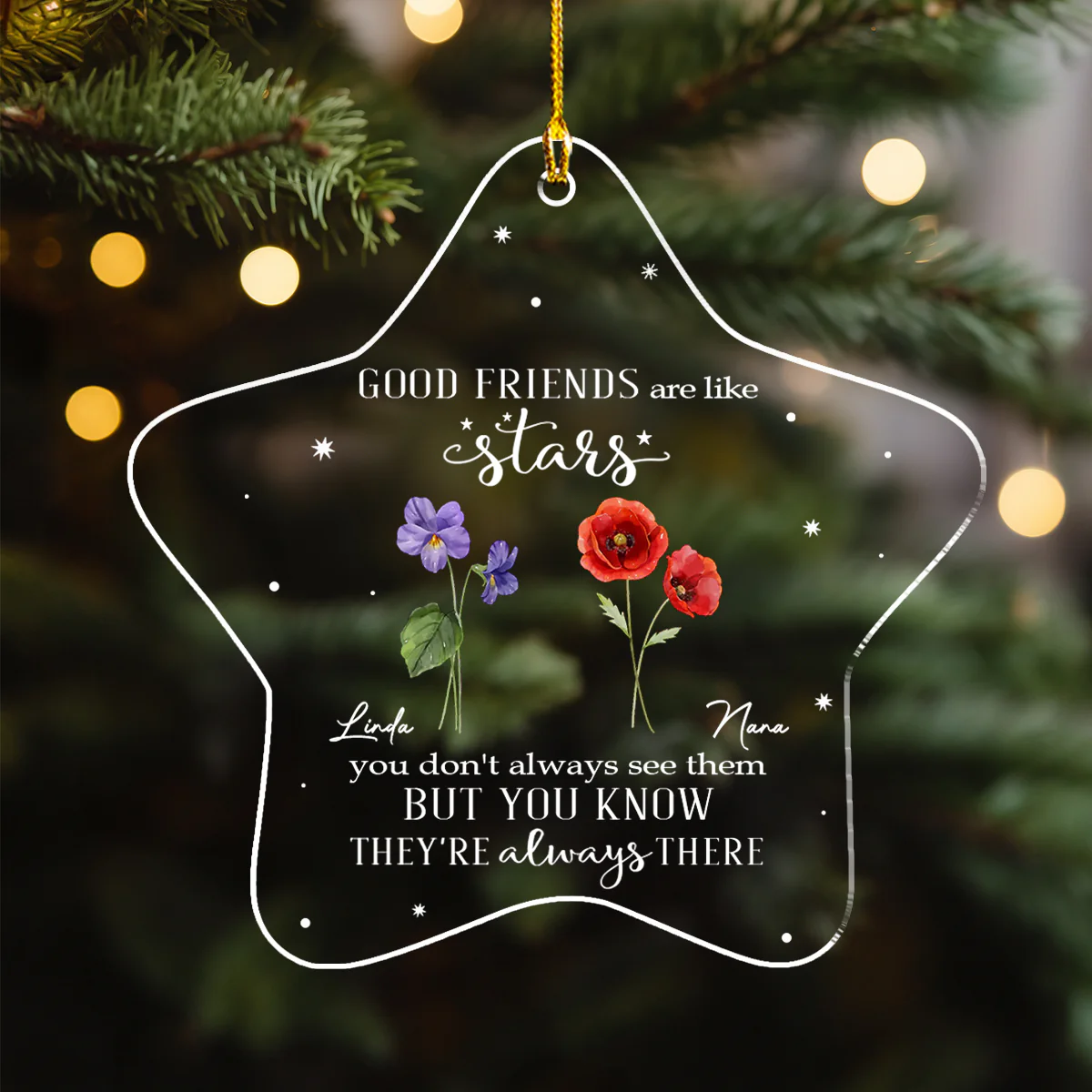 Friends Are Flowers That Never Fade - Personalized Custom Acrylic Ornament - Image 4
