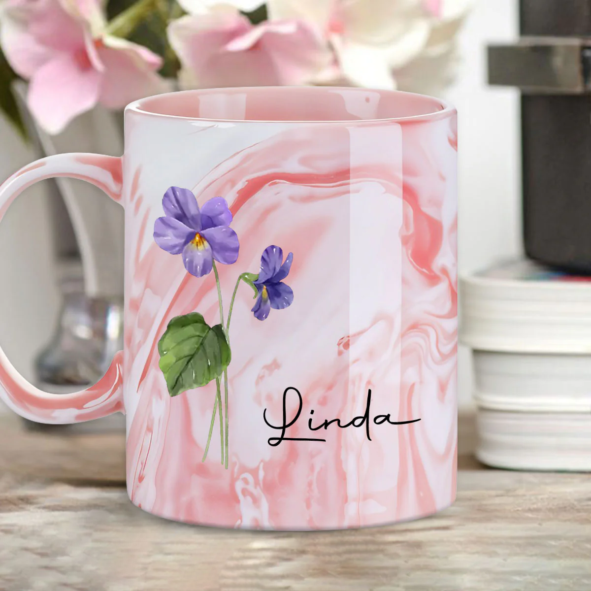 Friends Are Flowers That Never Fade - Personalized Custom Pink Marble Mug - Image 5
