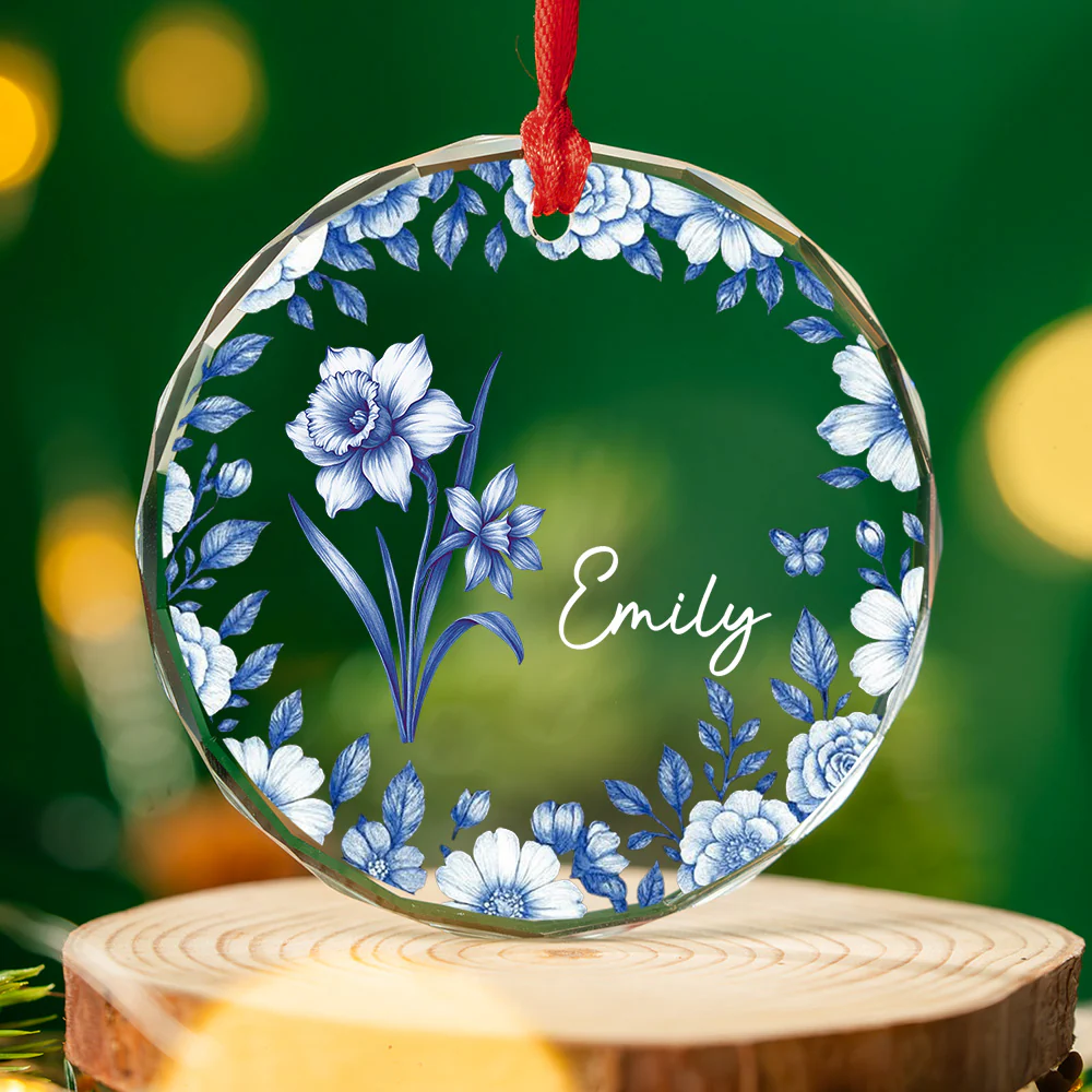 Friends Are Flowers That Never Fade Toile - Personalized Custom Glass Ornament - Image 3
