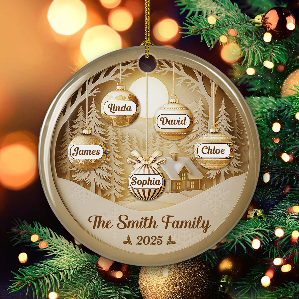 Friends Christmas Golden Hour - Personalized Custom Ceramic Ornament - Image 3