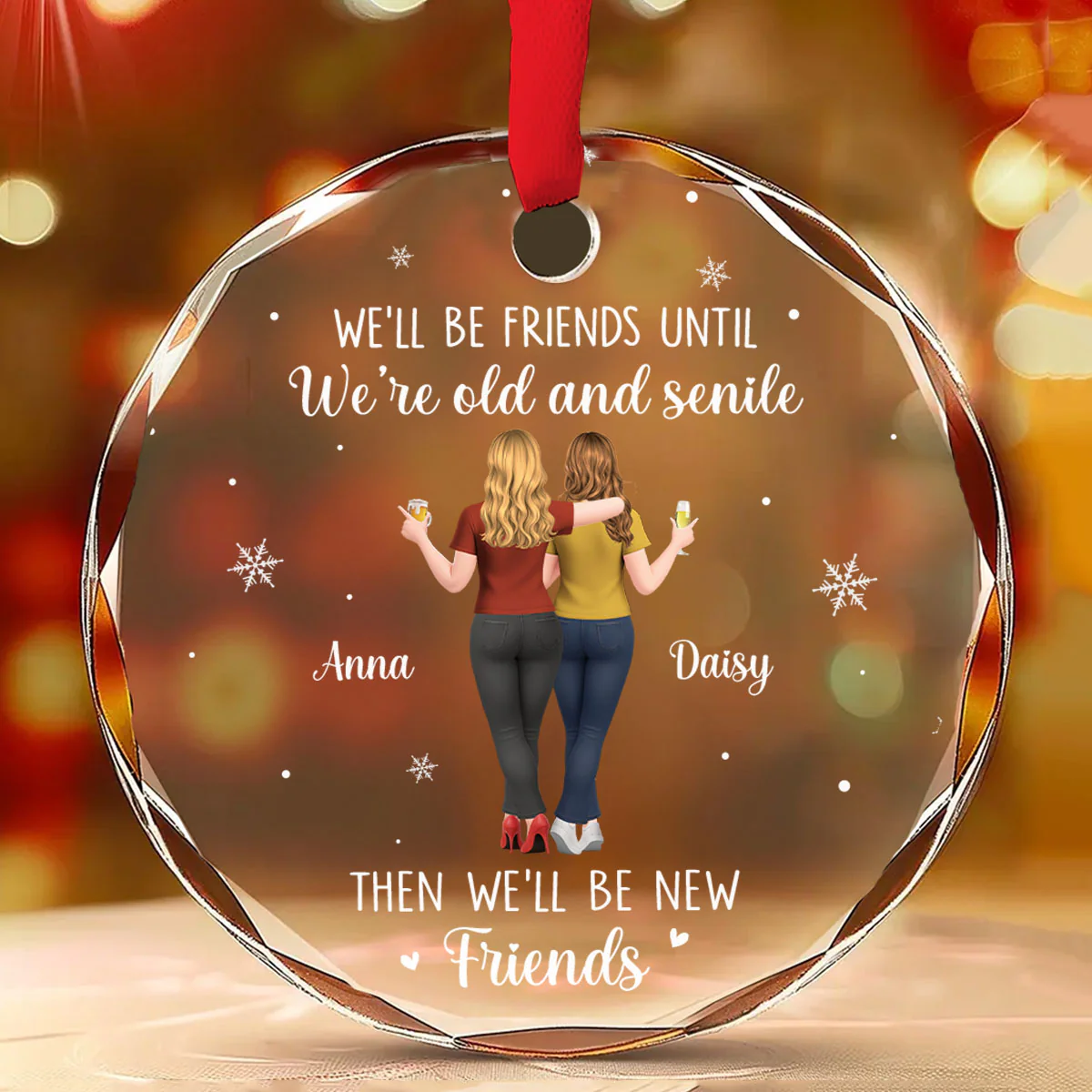 Friends For Life Funny - Personalized Custom Glass Ornament - Image 2