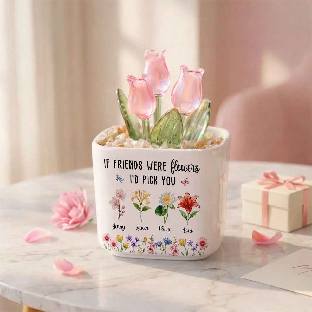Friends Like Flowers - Personalized Custom Glass Everlasting Tulips - Image 6