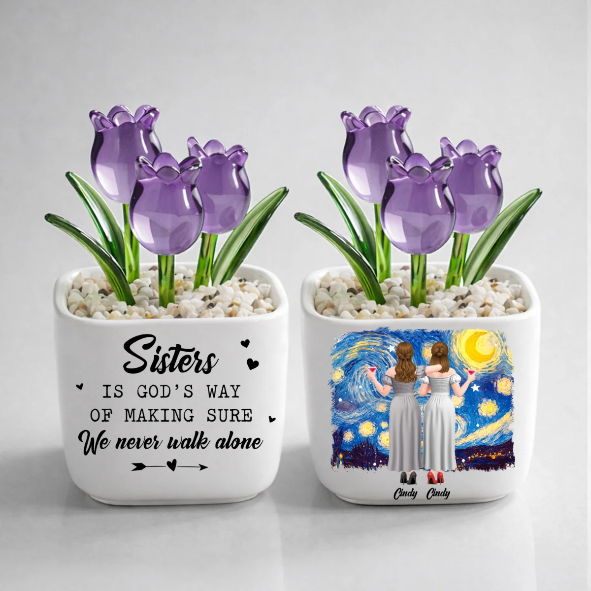 Friends Never Walk Alone - Personalized Custom Glass Everlasting Tulips - Image 9