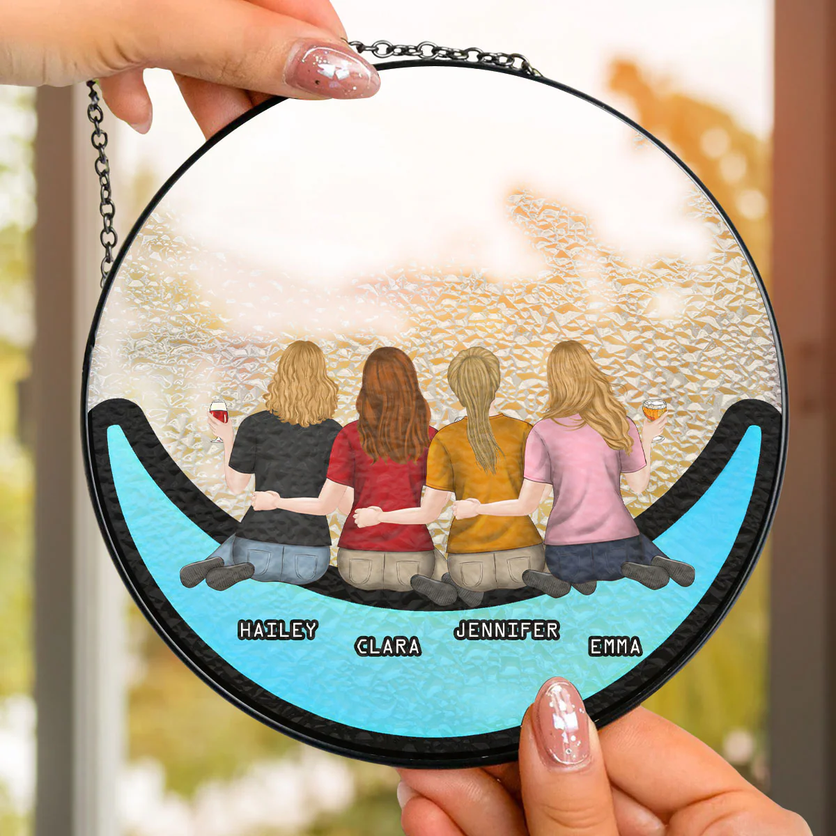 Friends Sitting On The Moon - Personalized Custom Window Hanging Suncatcher - Image 3