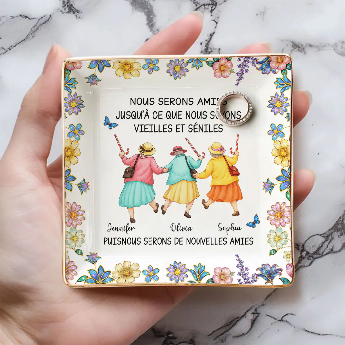 Friends Until We Are Old And Senile French - Personalized Custom Jewelry Dish - Image 2