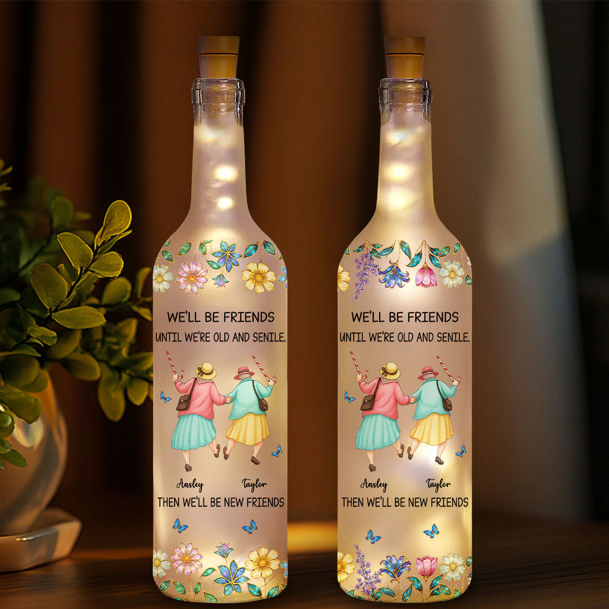 Friends Until We Are Old And Senile - Personalized Custom Bottle Lamp - Image 2