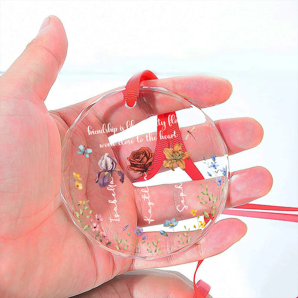 Friendship Blooms Where Hearts Connect - Personalized Custom Glass Ornament - Image 4