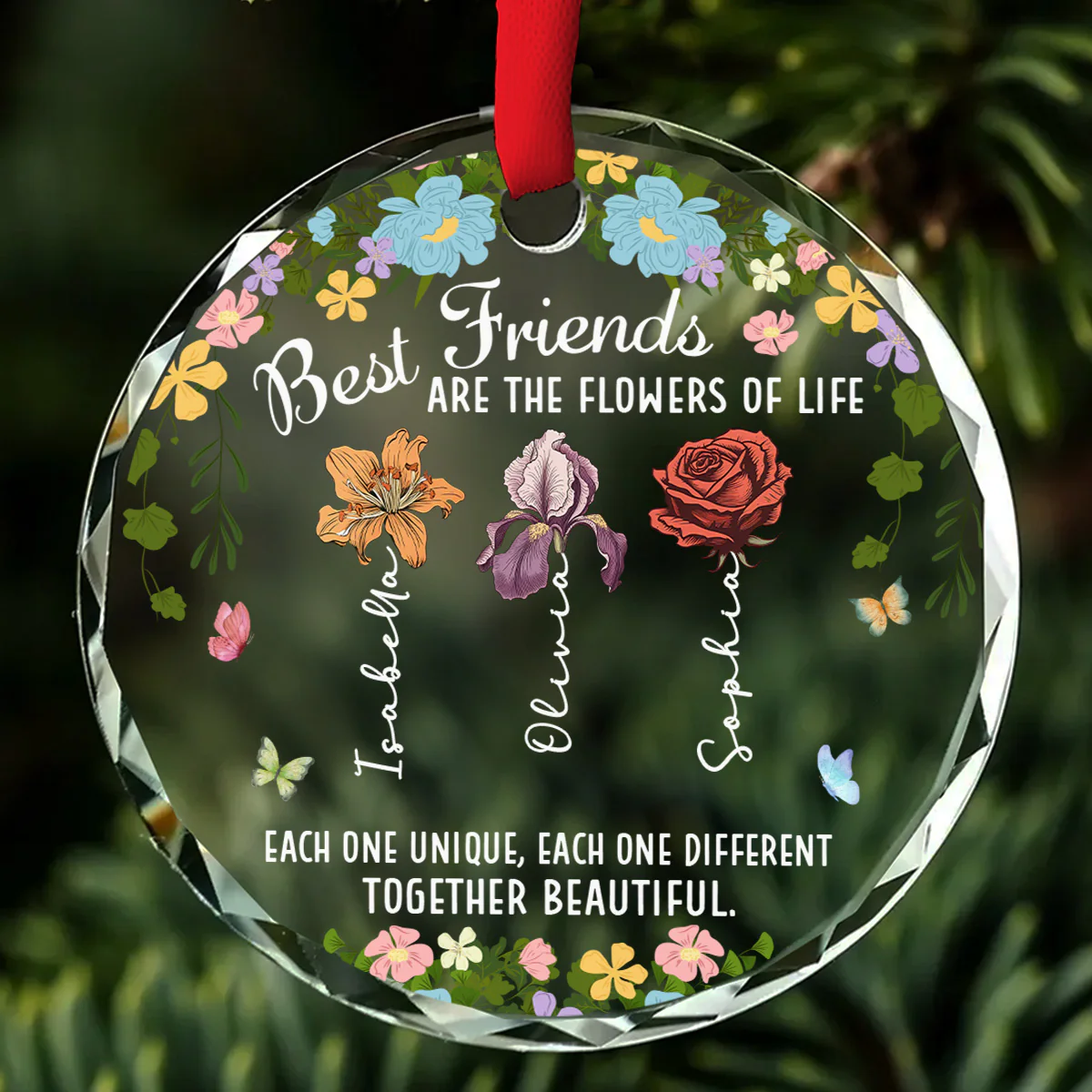 Friendship Blossoms In Every Heart - Personalized Custom Glass Ornament