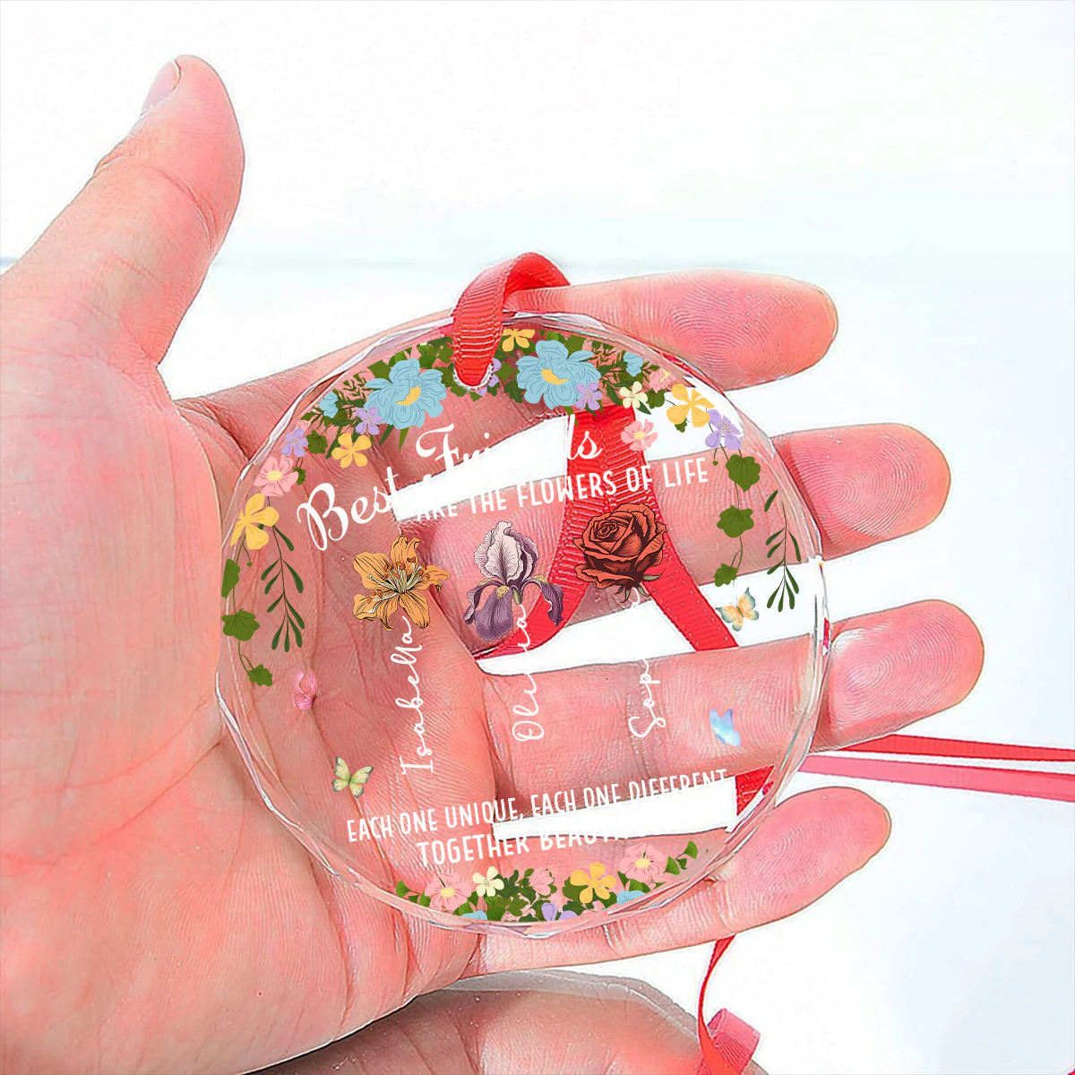 Friendship Blossoms In Every Heart - Personalized Custom Glass Ornament - Image 5
