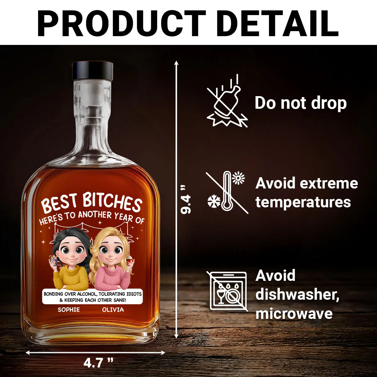 Friendship Fueled By Sass And Wine - Personalized Custom Spirits Decanter - Image 5
