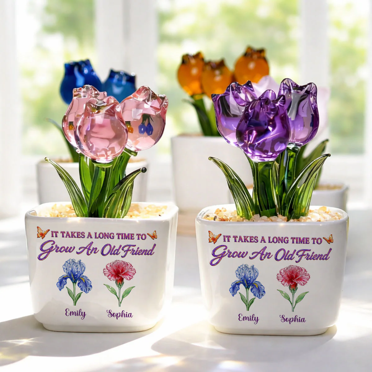 Friendship Grows Here - Personalized Custom Glass Everlasting Tulips - Image 4