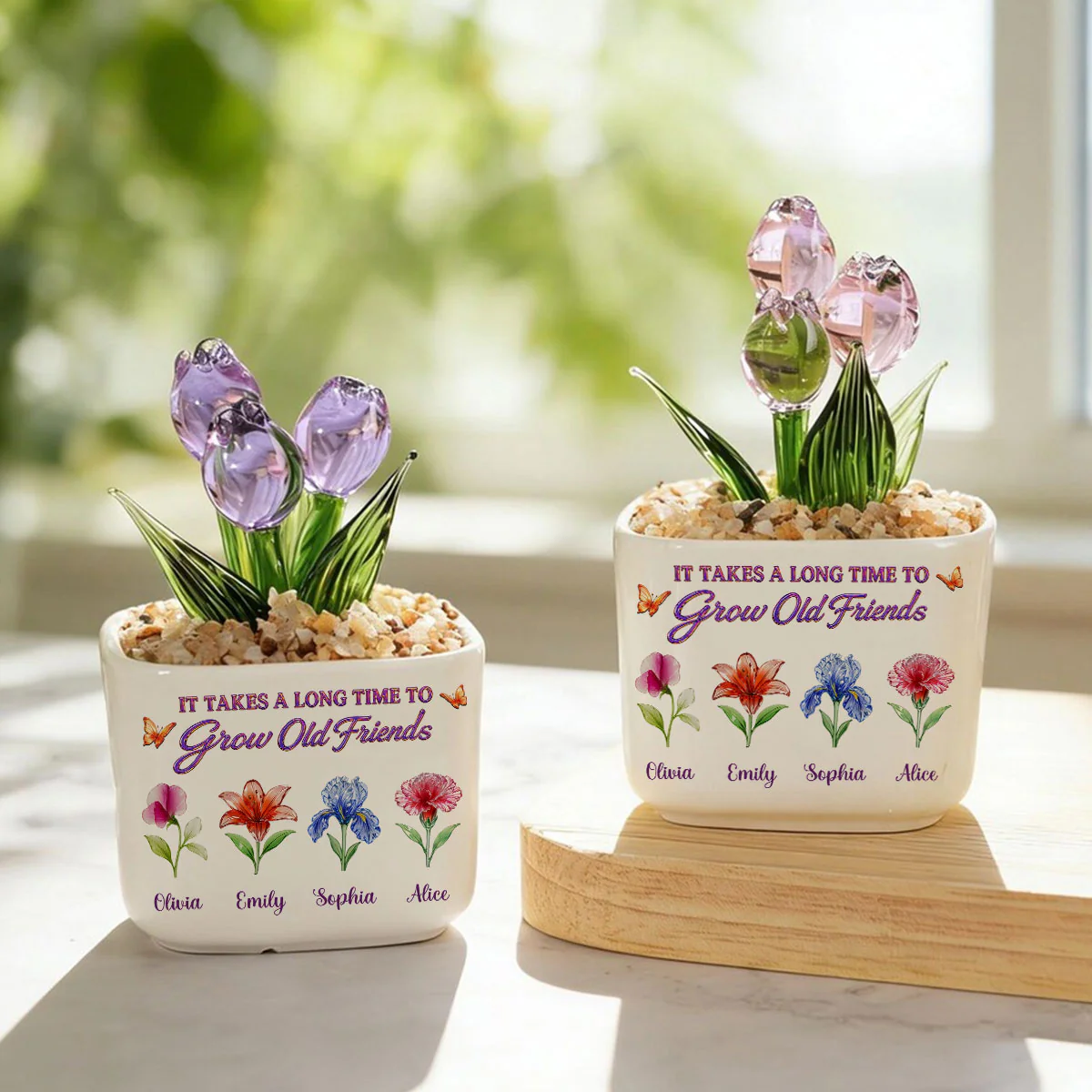 Friendship Grows Here - Personalized Custom Glass Everlasting Tulips - Image 5