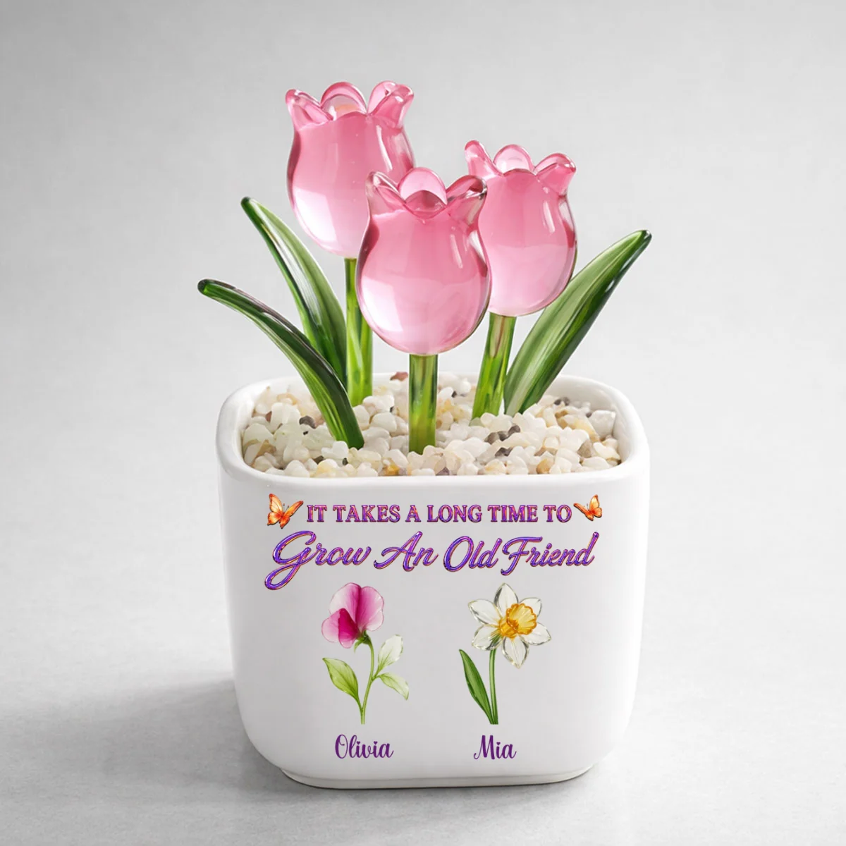 Friendship Grows Here - Personalized Custom Glass Everlasting Tulips - Image 9