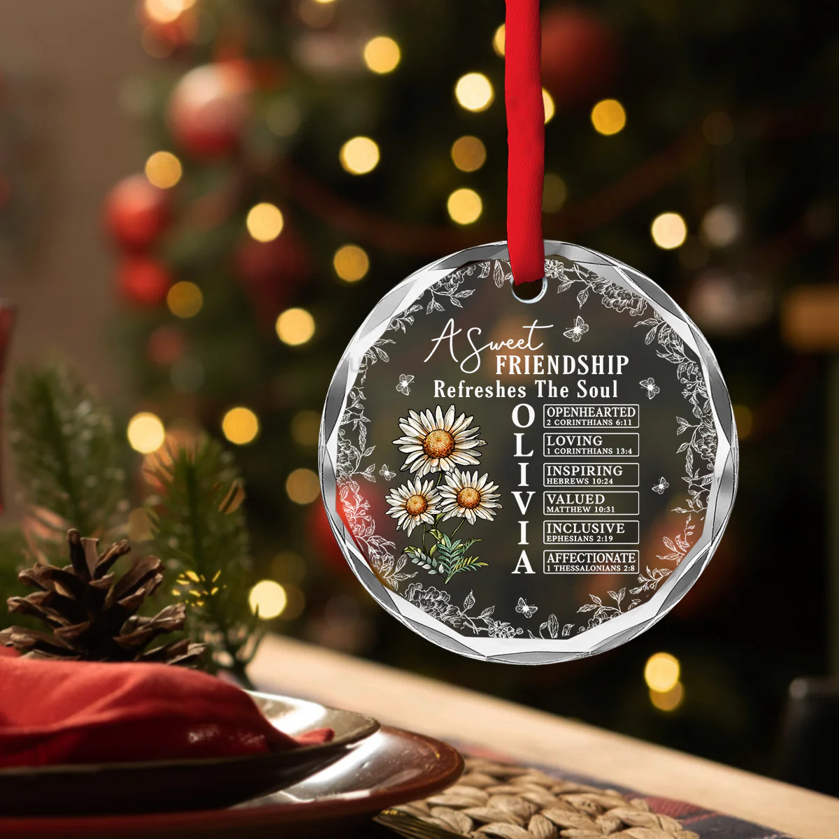 Friendship Refreshes The Weary Soul - Personalized Custom Glass Ornament - Image 4