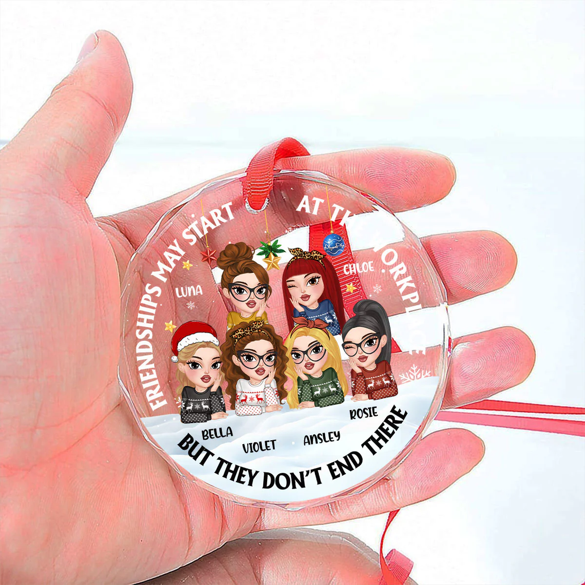 Friendships May Start At The Workplace - Personalized Custom Glass Ornament - Image 5