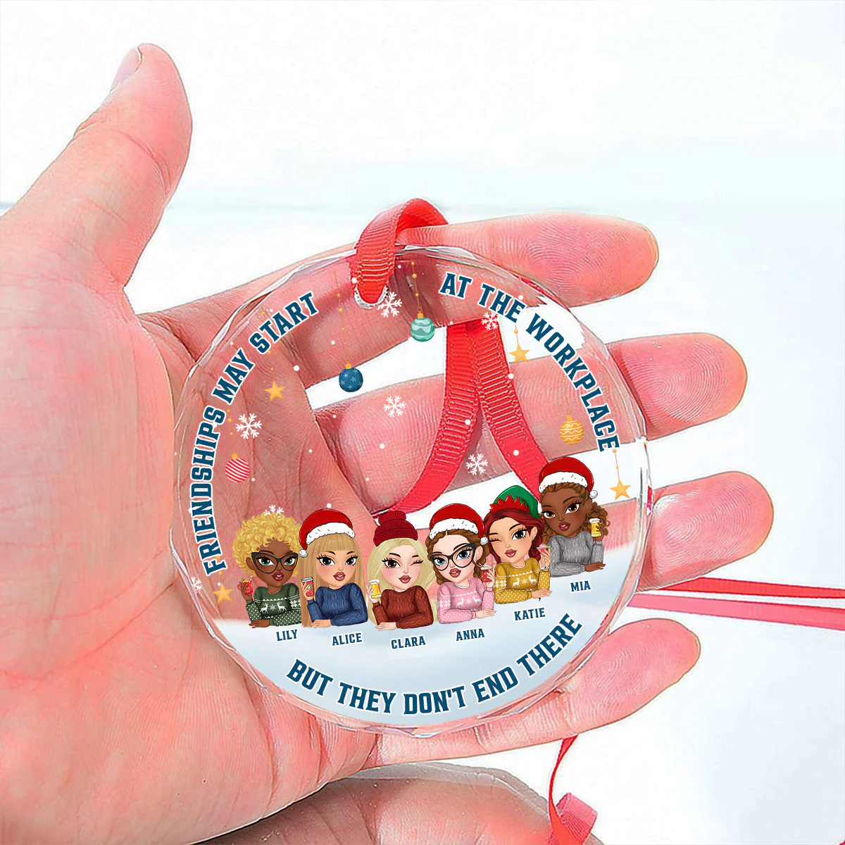 Friendships Start At Work, But It Does Not End There - Personalized Custom Glass Ornament - Image 5
