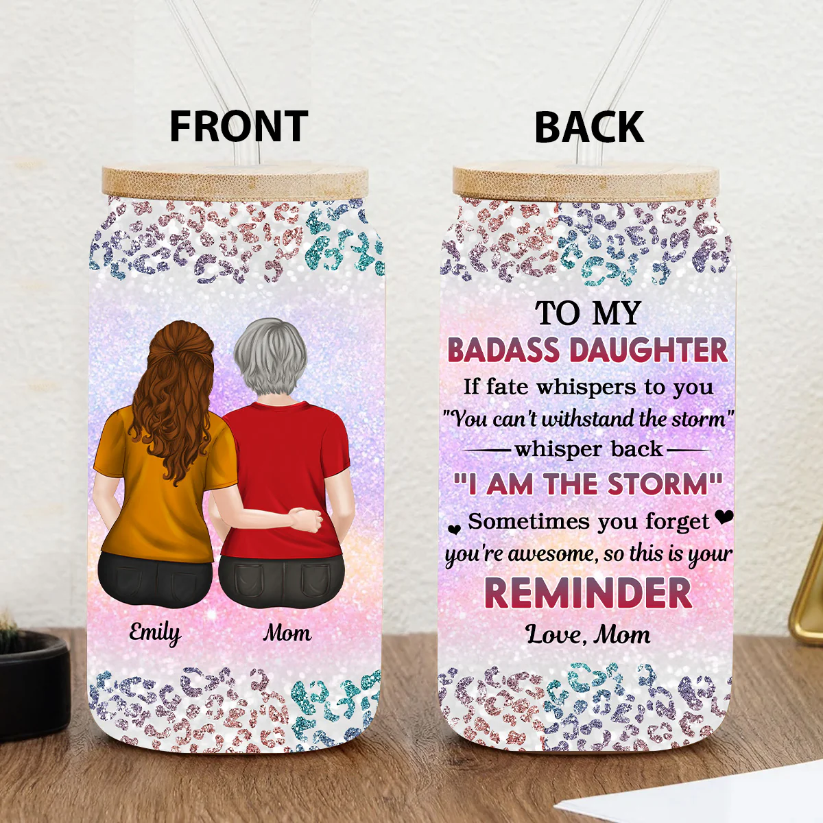 From Mom To Badass Daughter - Personalized Custom Glass Can - Image 3