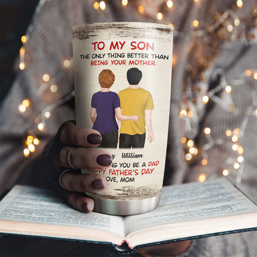 From Mom To Son Happy Fathers Day - Personalized Custom Tumbler - Image 2