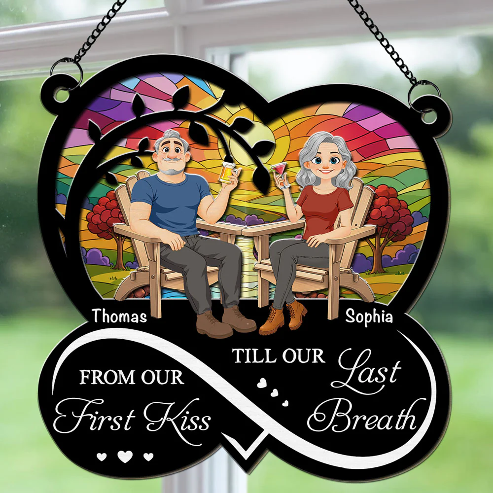 From Our First Kiss Cartoon - Personalized Custom Suncatcher