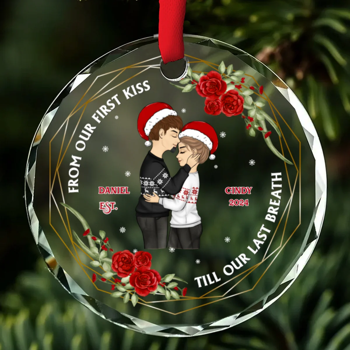 From Our First Kiss Till Our Last Breath - Personalized Custom Glass Ornament - Image 6