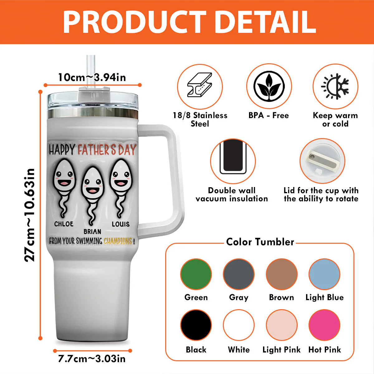 From Your Swimming Champions - Personalized Custom 3D Inflated Effect Printed 40 Oz Tumbler - Image 6