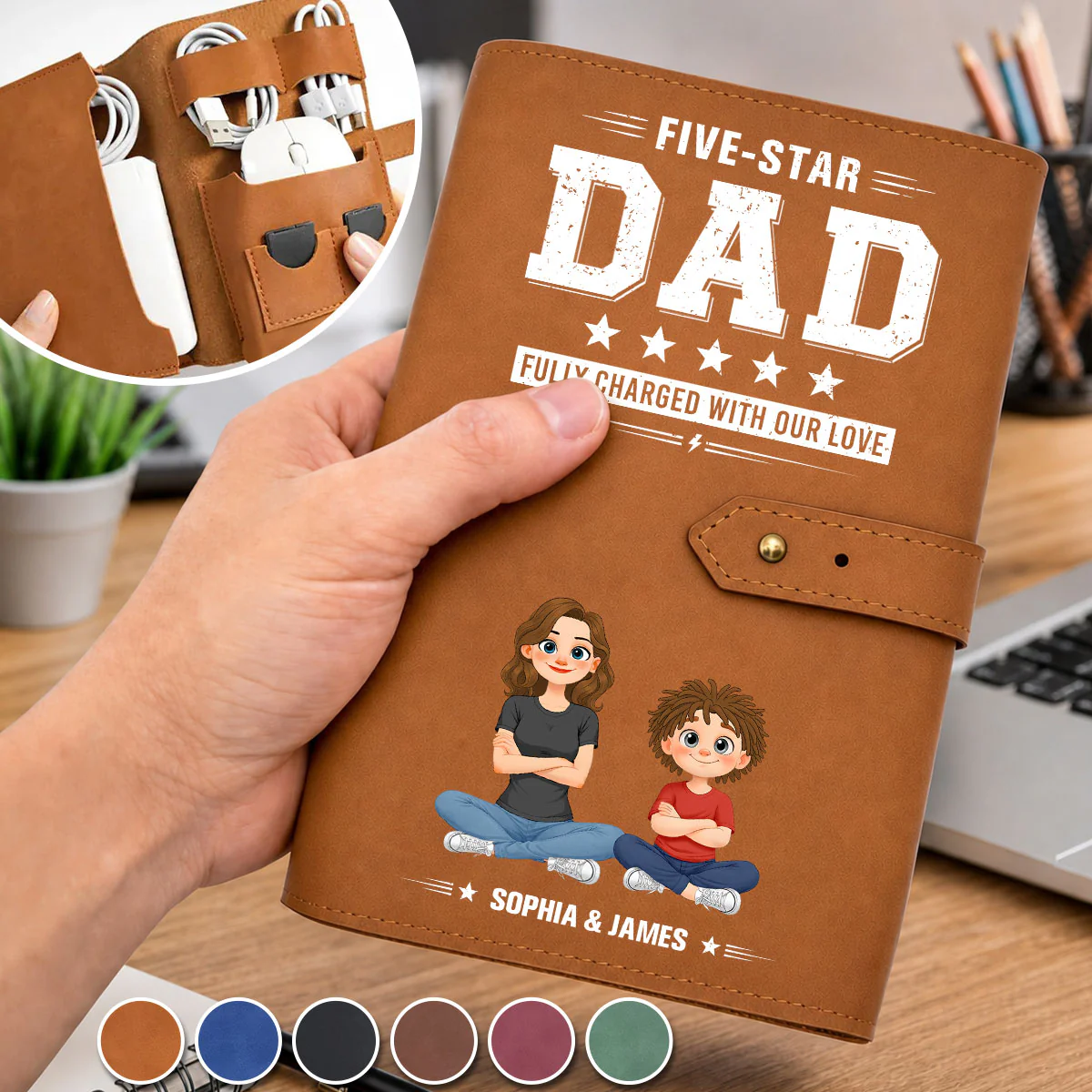 Fully Charged With Our Love - Personalized Custom Leather Charger Bag
