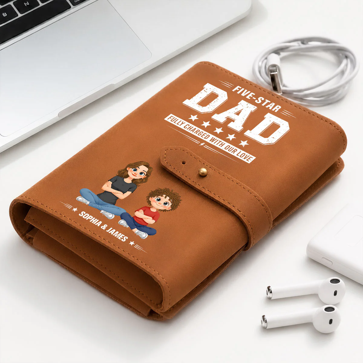 Fully Charged With Our Love - Personalized Custom Leather Charger Bag - Image 2