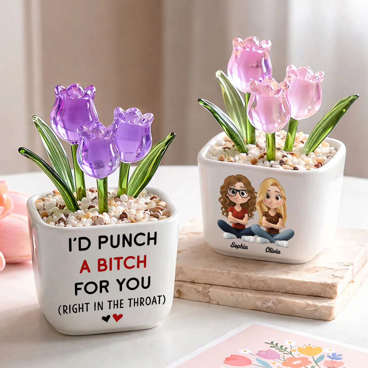 Funny Best Friend - Personalized Custom Glass Everlasting Tulips