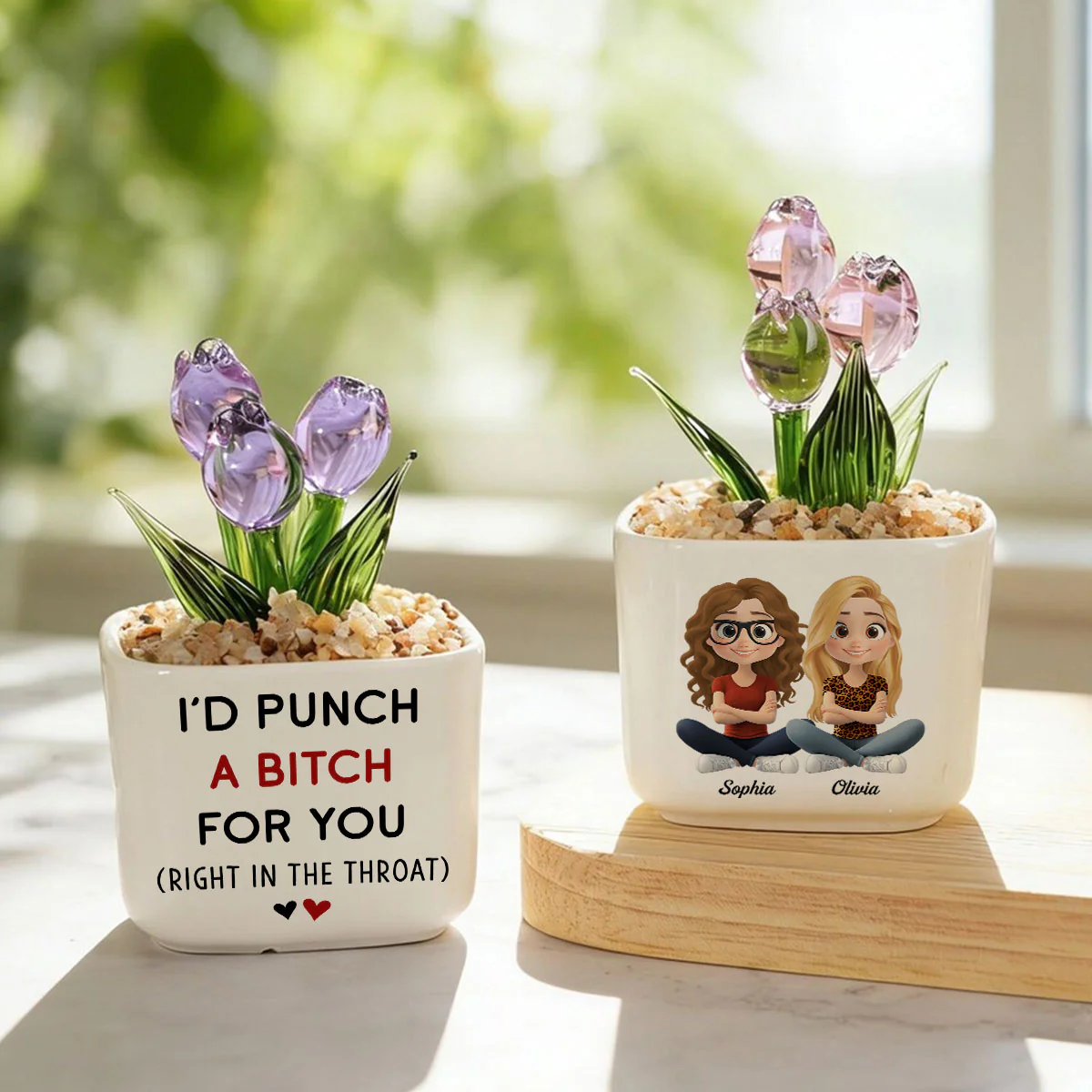 Funny Best Friend - Personalized Custom Glass Everlasting Tulips - Image 8